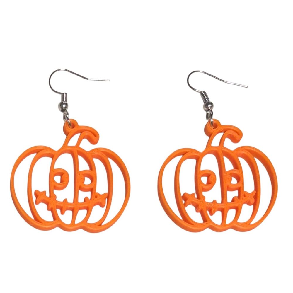 3D Printed Earrings - 2.25" x 1.5" Pumpkin 3 - ORANGE - X006-09